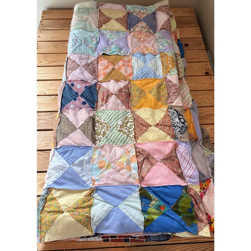 Vintage Handmade Patchwork Quilt Size 96x100 Multicolor M11 - Picture 5 of 7